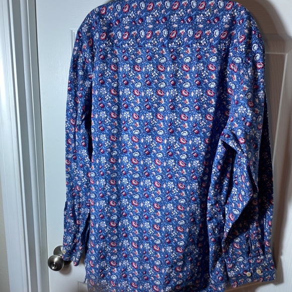 Alan Flusser Men Shirt XL Allover Floral Print Blue Pink Button Up 100% Cotton - Picture 6 of 8